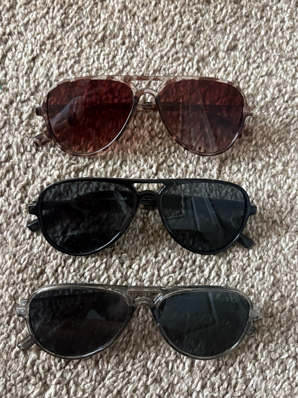 Aviator Sunglasses Trio - Brown, Black, Smoke